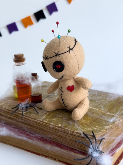 Voodoo Doll Plush – Handmade Felt Voodoo Plushie with Button Eyes – Halloween Decor – Spooky Gift (5 inch) - WoollyFox