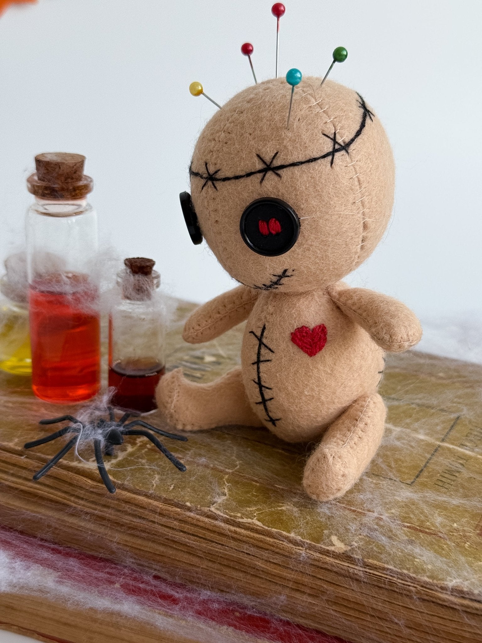 Voodoo Doll Plush – Handmade Felt Voodoo Plushie with Button Eyes – Halloween Decor – Spooky Gift (5 inch) - WoollyFox