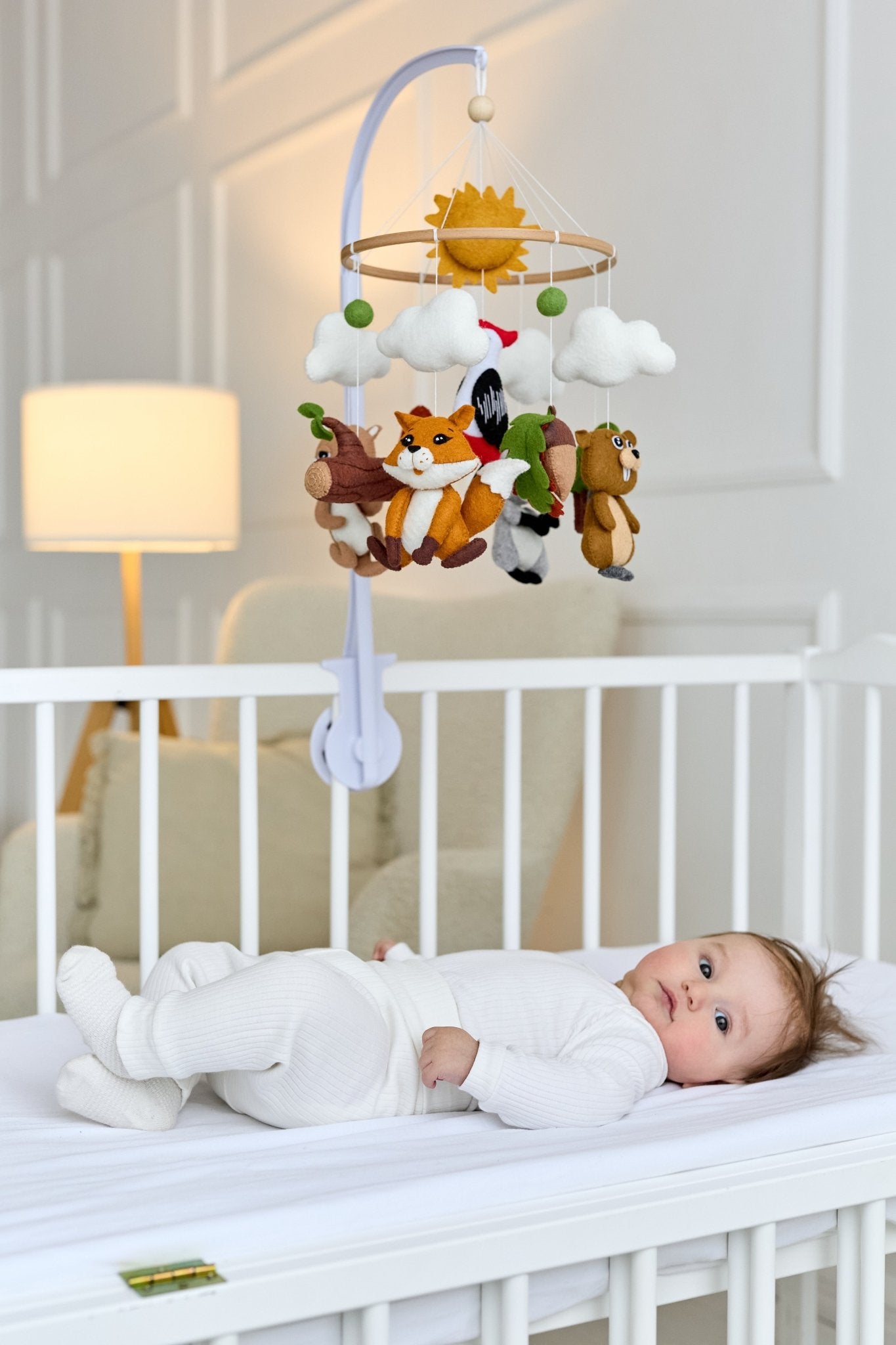 Woodland Animal Baby Mobile – Handmade Felt Crib Mobile with Fox, Beaver, Raccoon, Woodpecker & Otter - WoollyFox