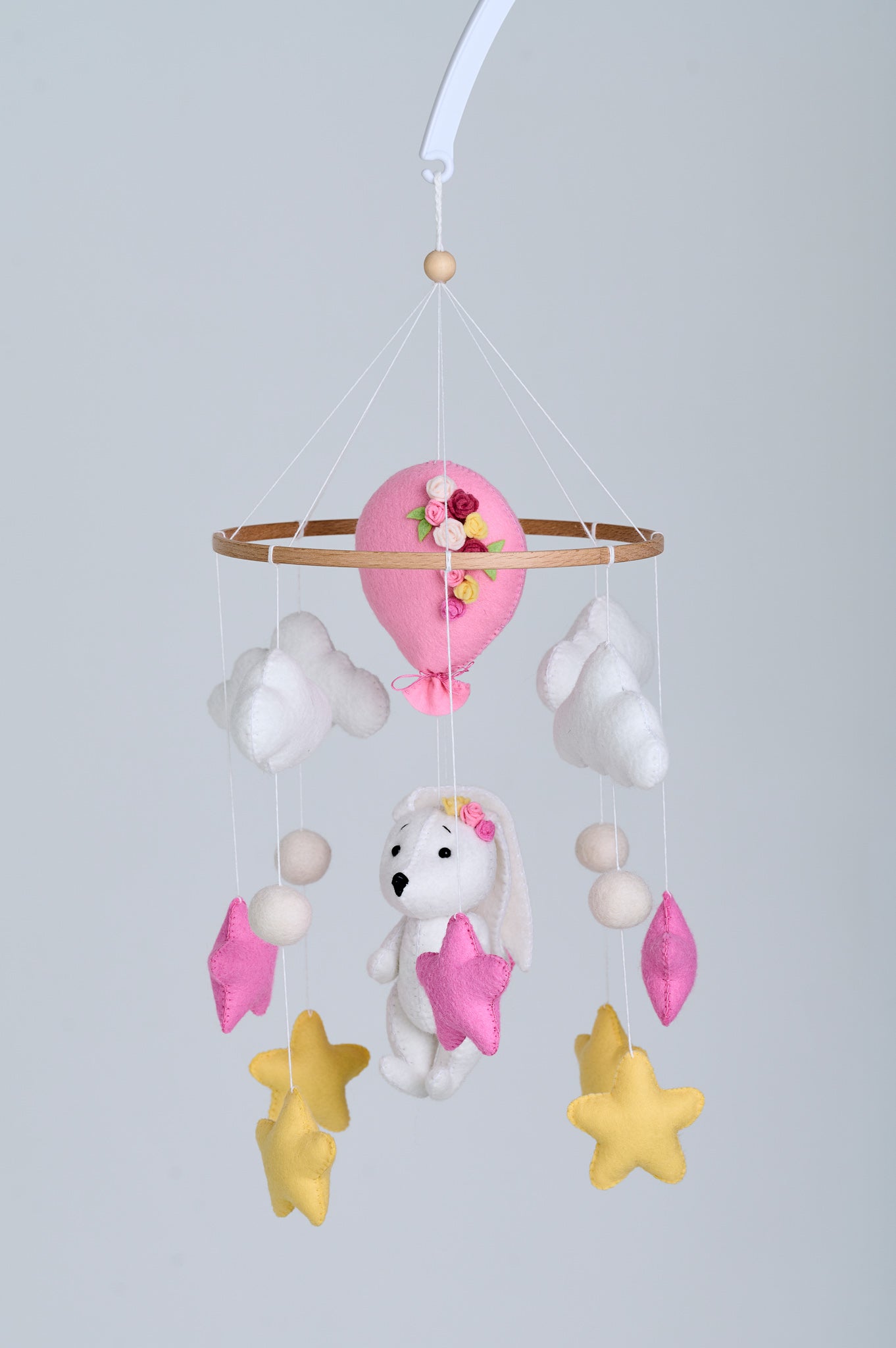 Nursery girl baby crib mobile, bunny baby cot mobile