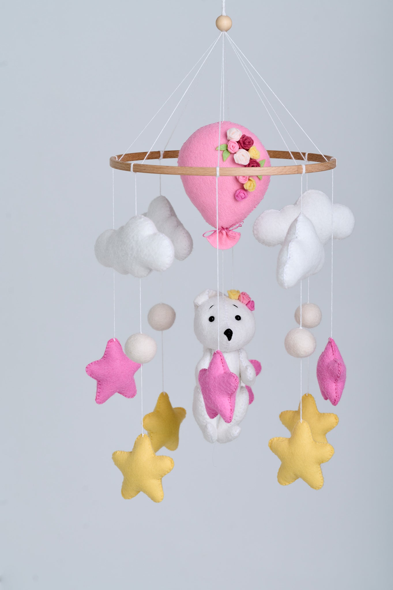 Nursery girl baby crib mobile, bunny baby cot mobile