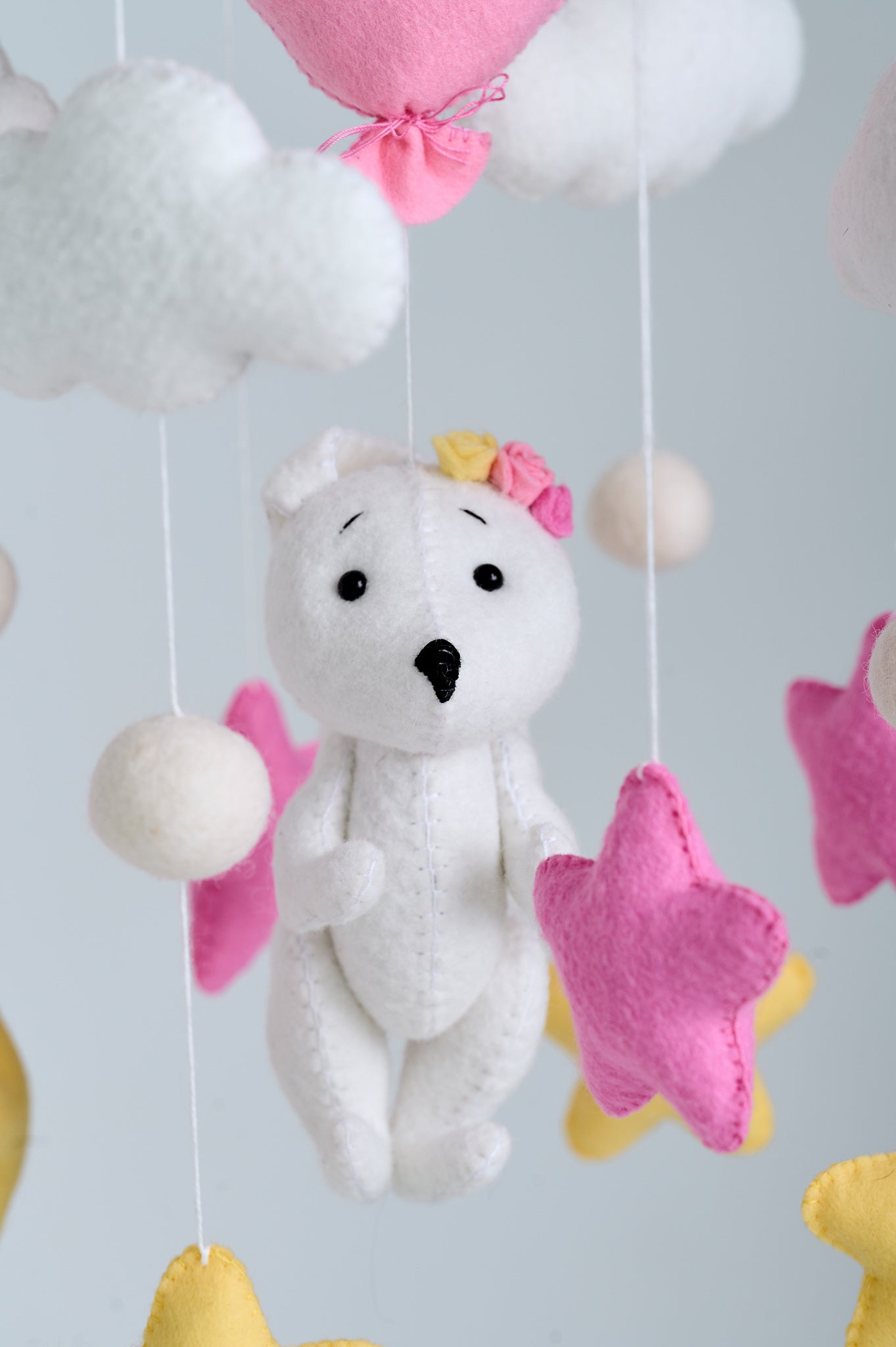 Nursery girl baby crib mobile, bunny baby cot mobile