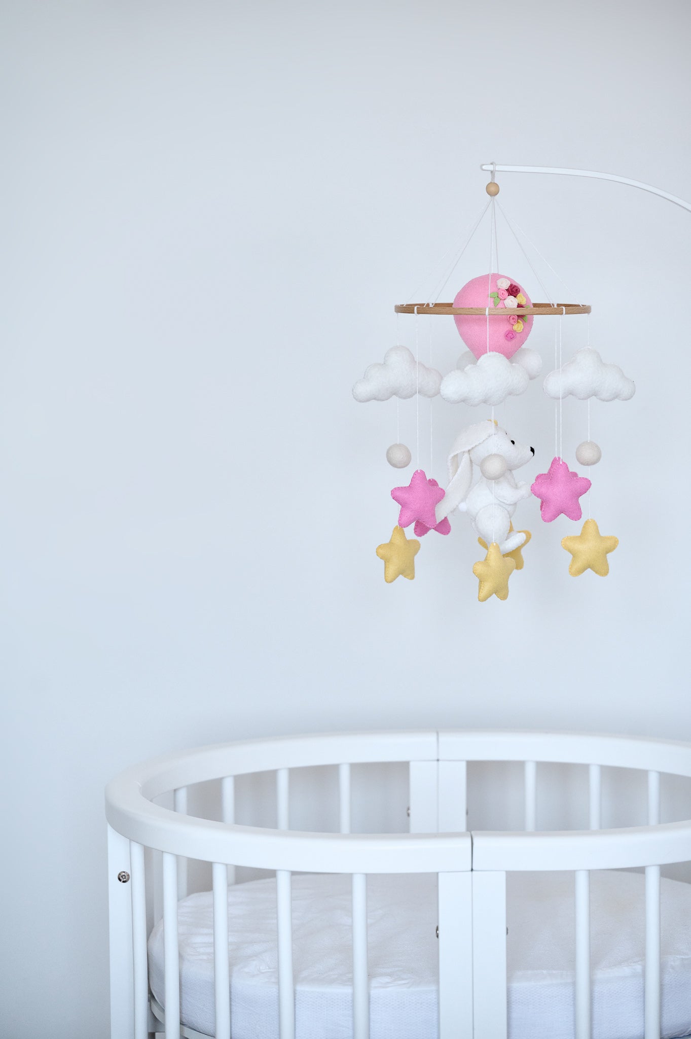 Nursery girl baby crib mobile, bunny baby cot mobile