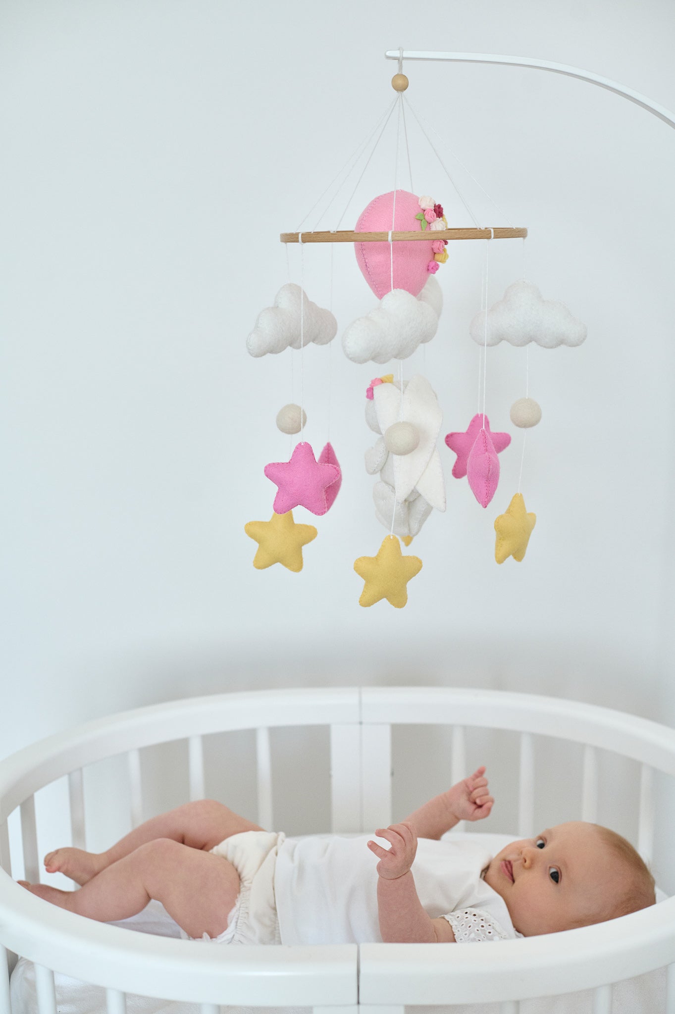 Nursery girl baby crib mobile, bunny baby cot mobile