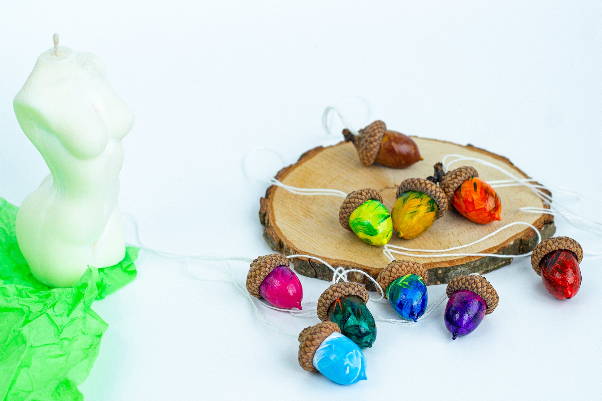 Christmas decor Hand painted multi-colored acorns