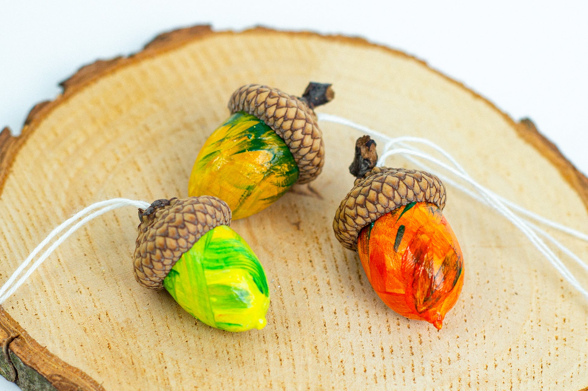 Christmas decor Hand painted multi-colored acorns