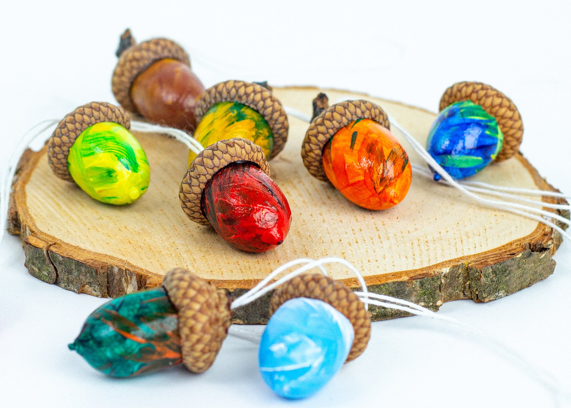 Christmas decor Hand painted multi-colored acorns