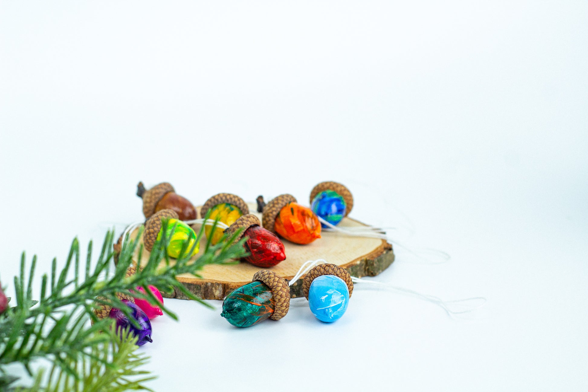 Christmas decor Hand painted multi-colored acorns