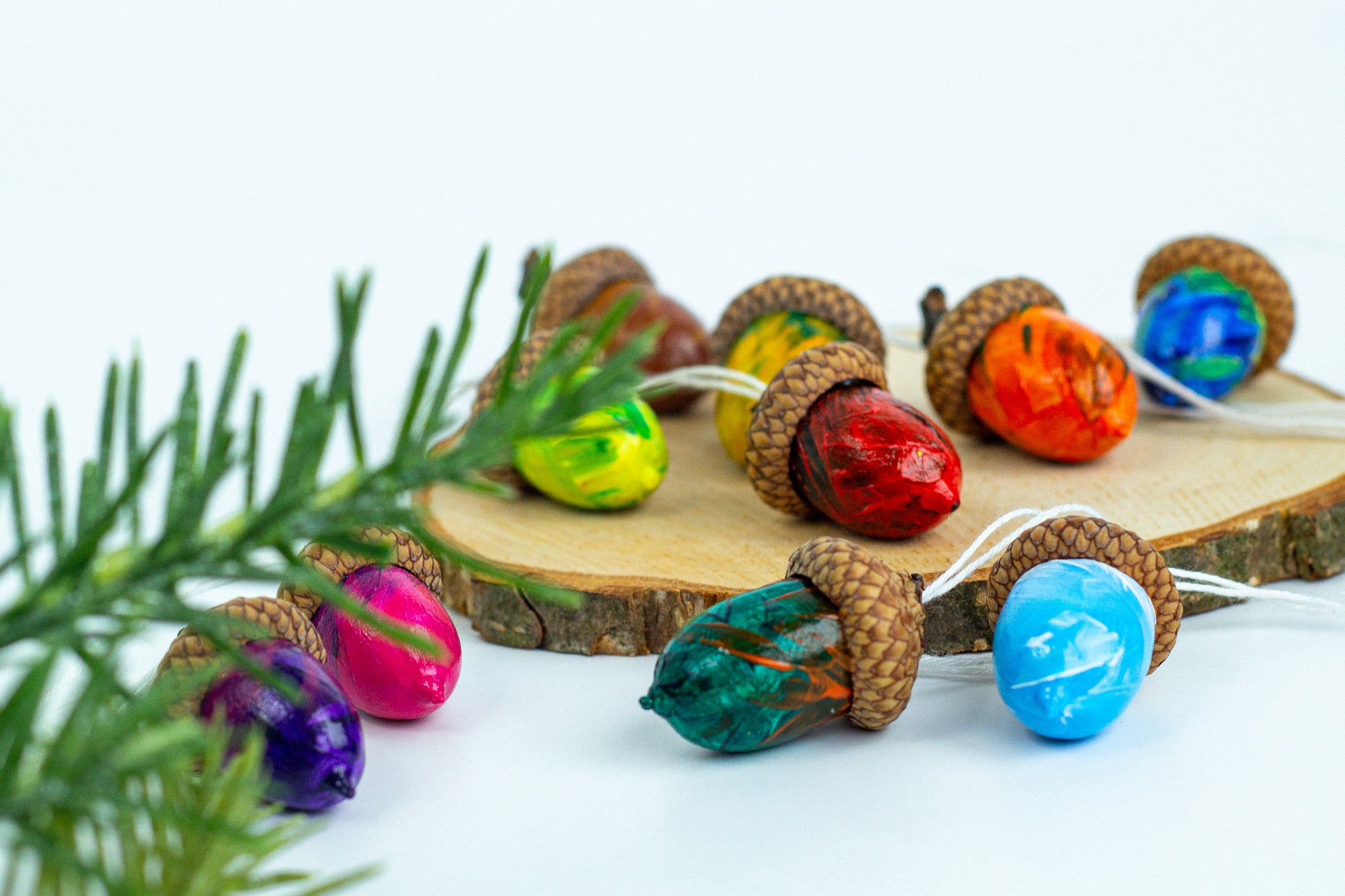 Christmas decor Hand painted multi-colored acorns