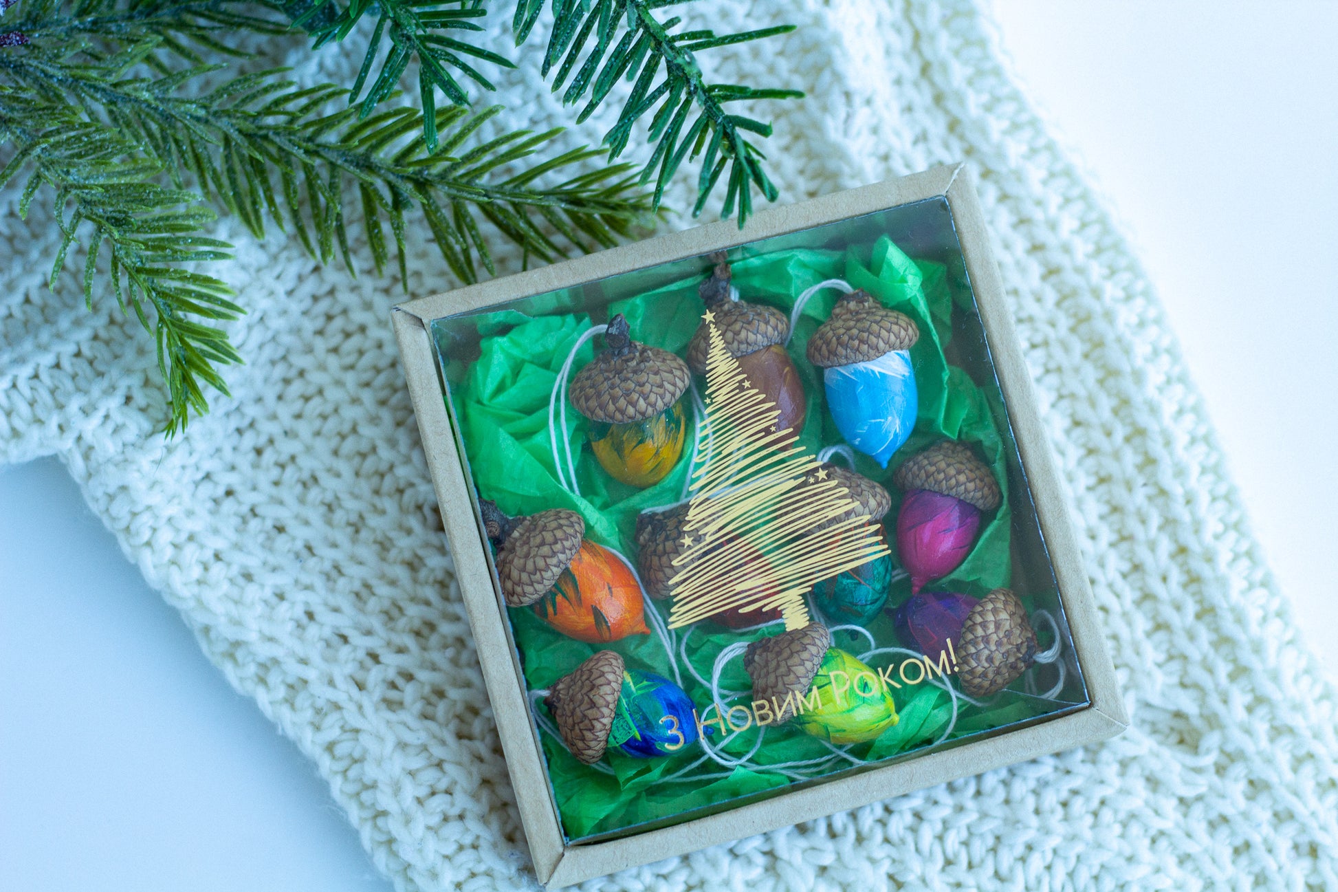 Christmas decor Hand painted multi-colored acorns