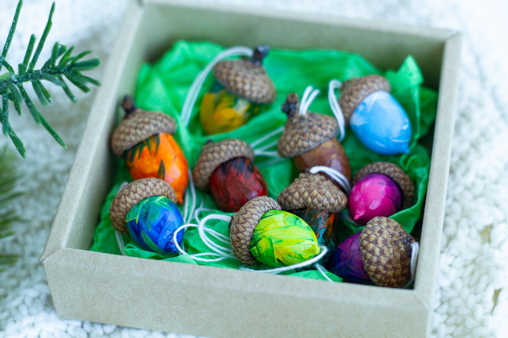 Christmas decor Hand painted multi-colored acorns