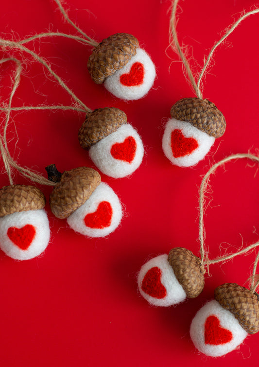 Valentines acorns ornaments