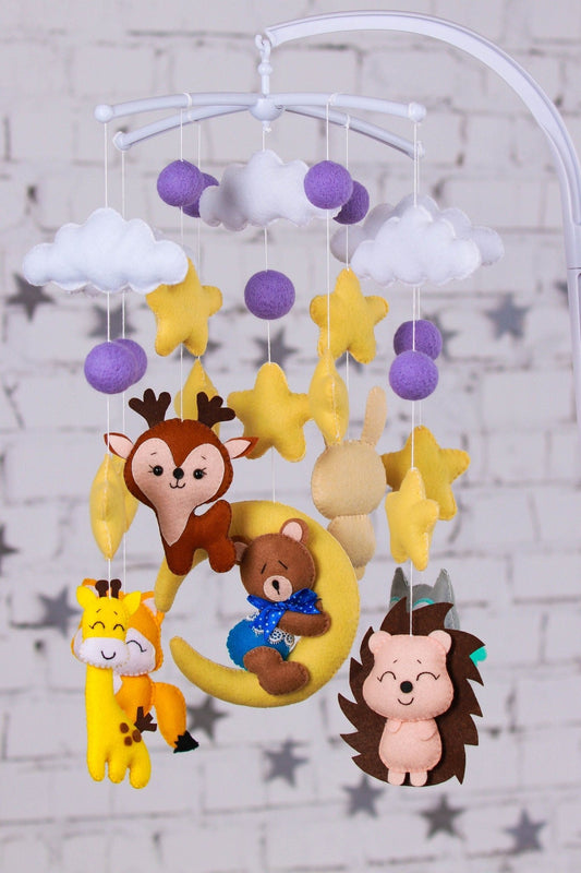Bear on the moon baby crib mobile - WoollyFox