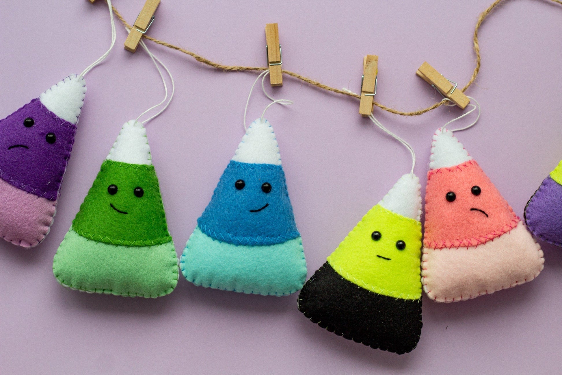 Candy Corn Felt Ornaments – Set of Colorful Stuffed Fall Decorations – Halloween & Thanksgiving Home Decor - WoollyFox