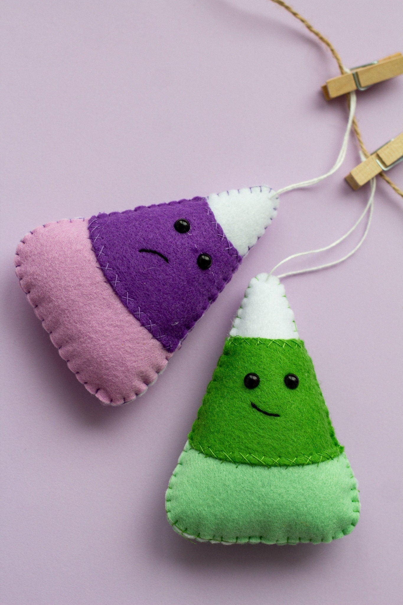 Candy Corn Felt Ornaments – Set of Colorful Stuffed Fall Decorations – Halloween & Thanksgiving Home Decor - WoollyFox