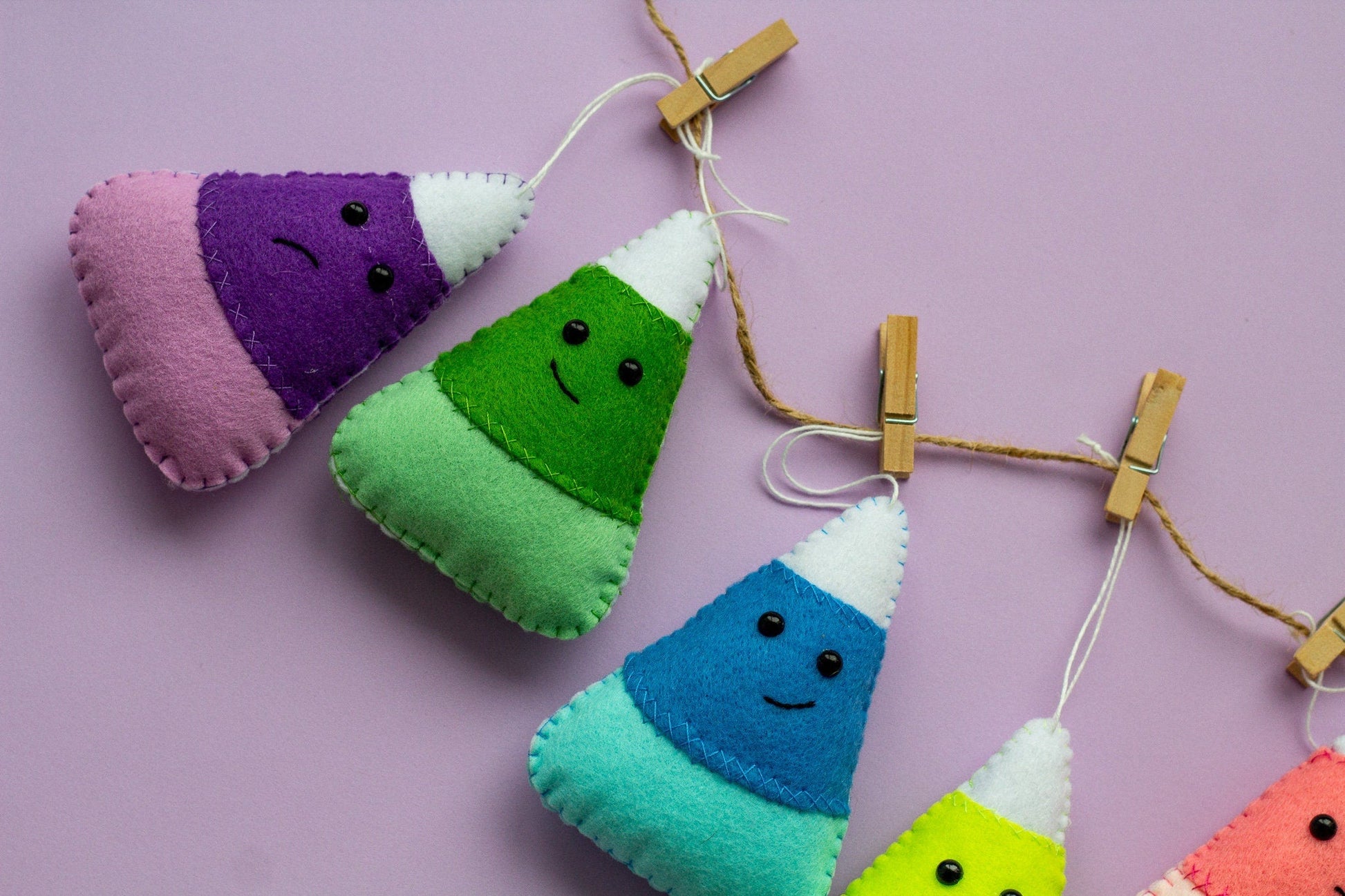 Candy Corn Felt Ornaments – Set of Colorful Stuffed Fall Decorations – Halloween & Thanksgiving Home Decor - WoollyFox