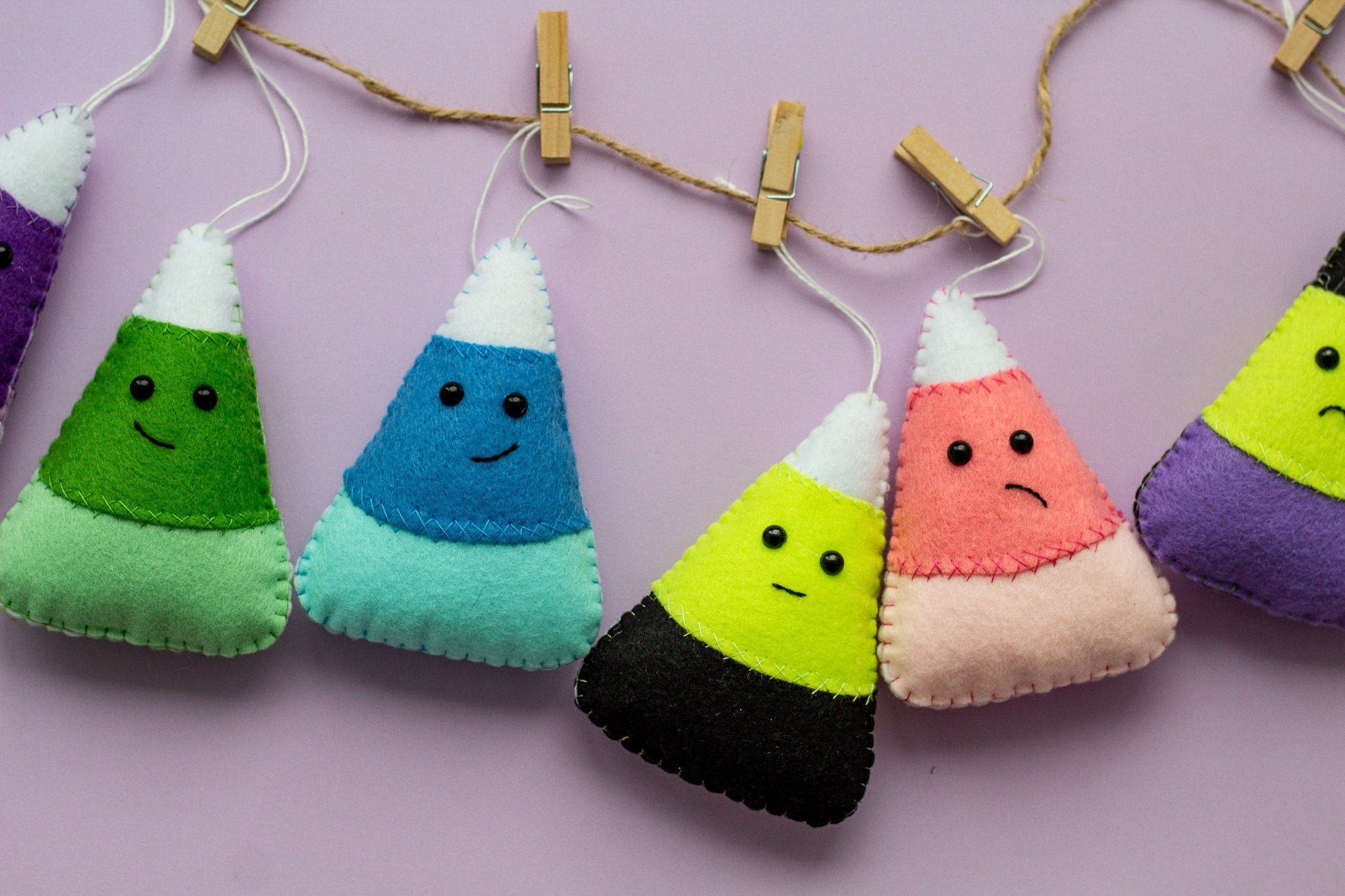 Candy Corn Felt Ornaments – Set of Colorful Stuffed Fall Decorations – Halloween & Thanksgiving Home Decor - WoollyFox