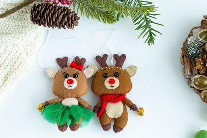 Christmas Reindeer Couple Ornaments - WoollyFox