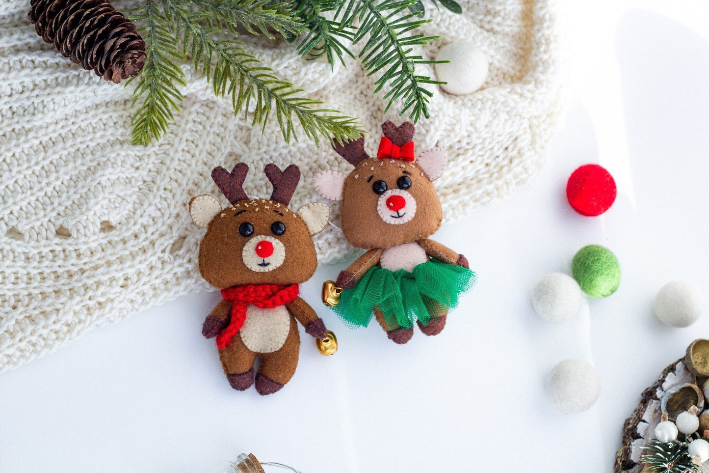 Christmas Reindeer Couple Ornaments - WoollyFox