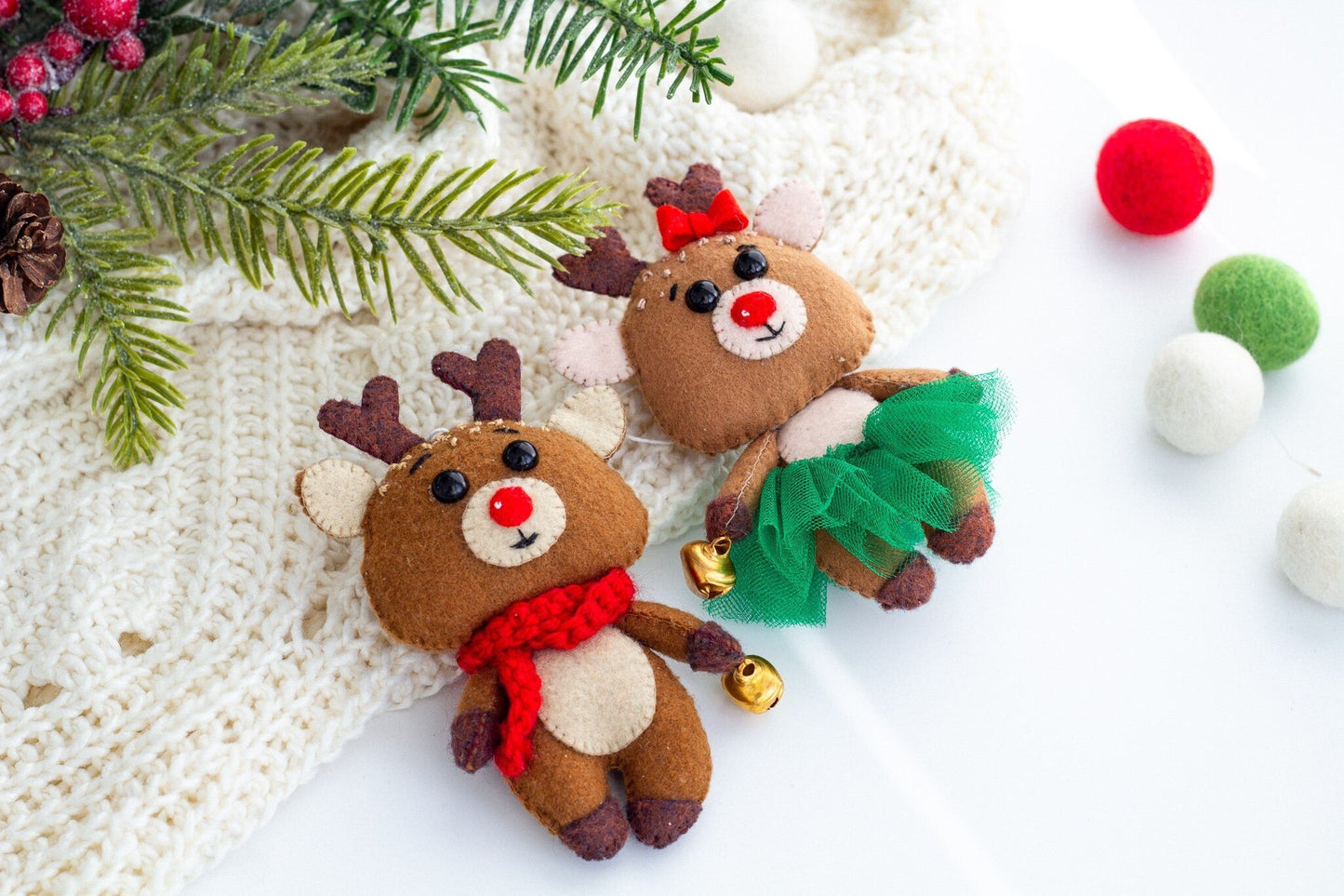 Christmas Reindeer Couple Ornaments - WoollyFox