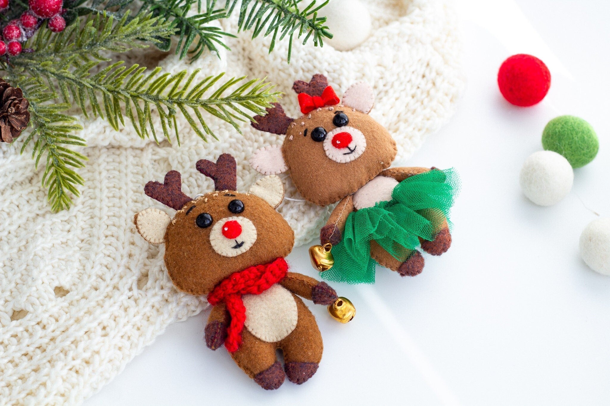 Christmas Reindeer Couple Ornaments - WoollyFox