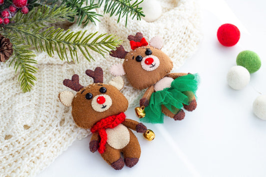Christmas Reindeer Couple Ornaments - WoollyFox