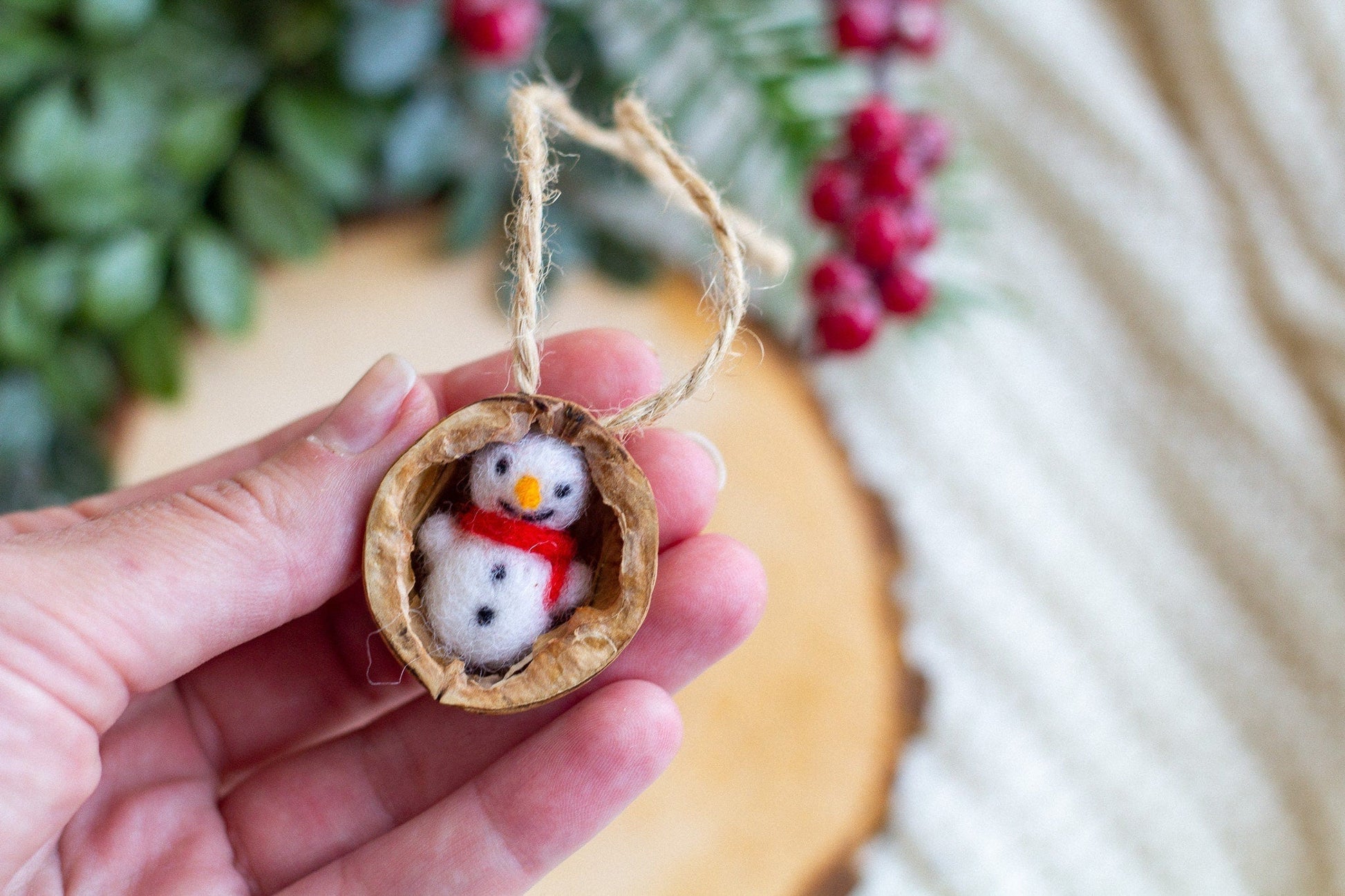 Decoration "Snowman in a nutshell" - WoollyFox