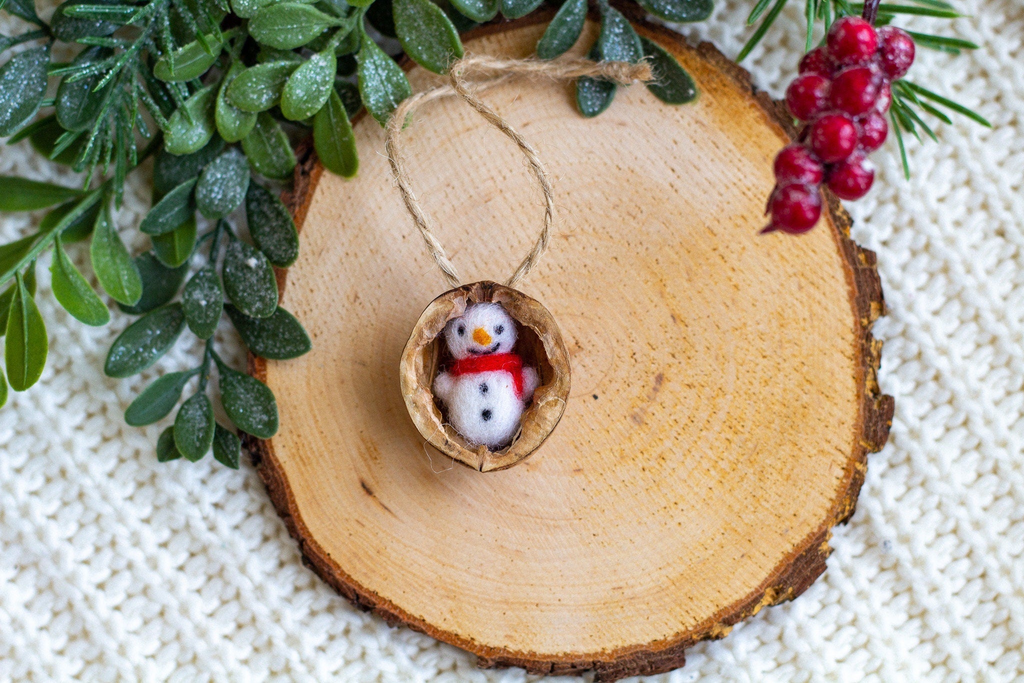 Decoration "Snowman in a nutshell" - WoollyFox