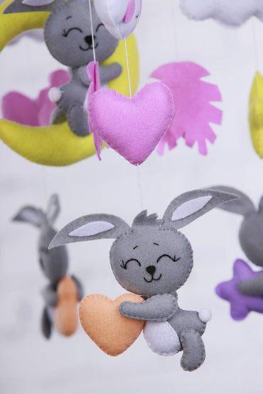 Felt Bunny Baby Mobile - WoollyFox