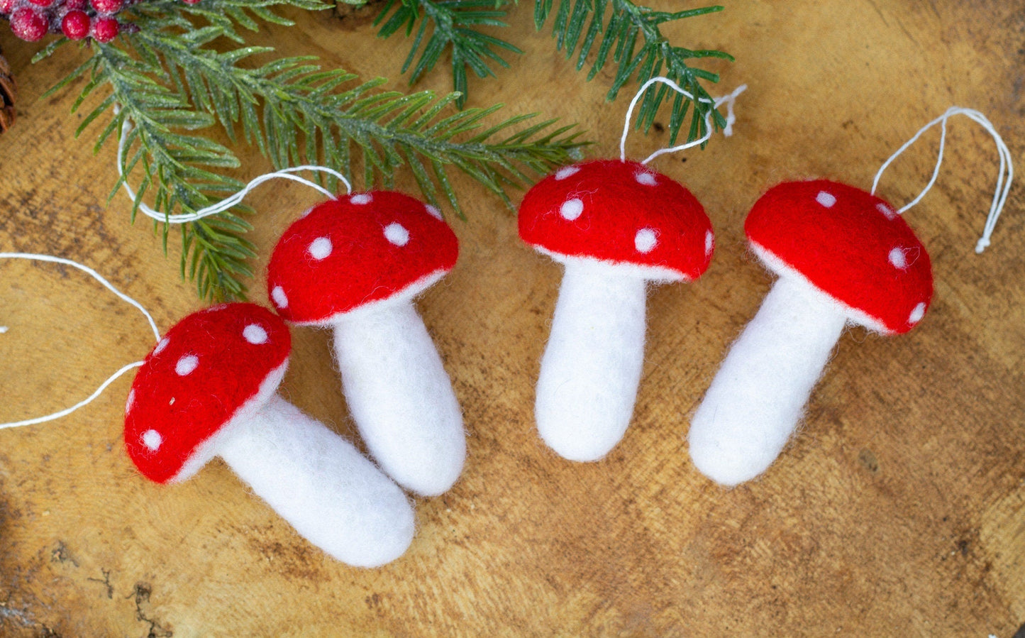Felted Mushroom Christmas Ornament - WoollyFox
