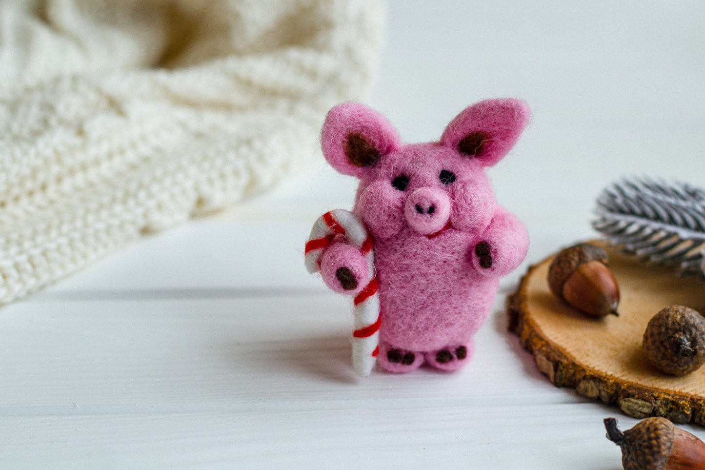Felted Pig Ornament - WoollyFox