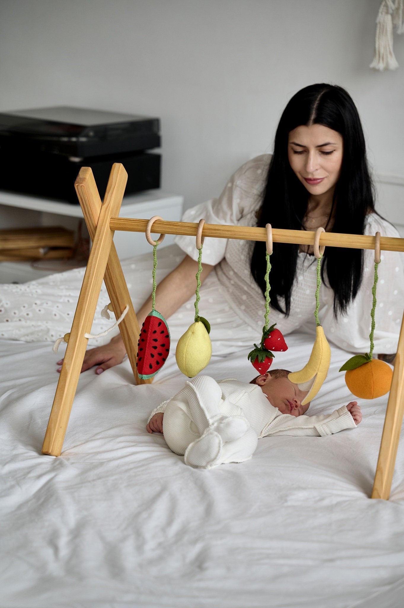 Fruit Baby Gym Toy Set – Felt Hanging Toys with Wooden Rings - WoollyFox