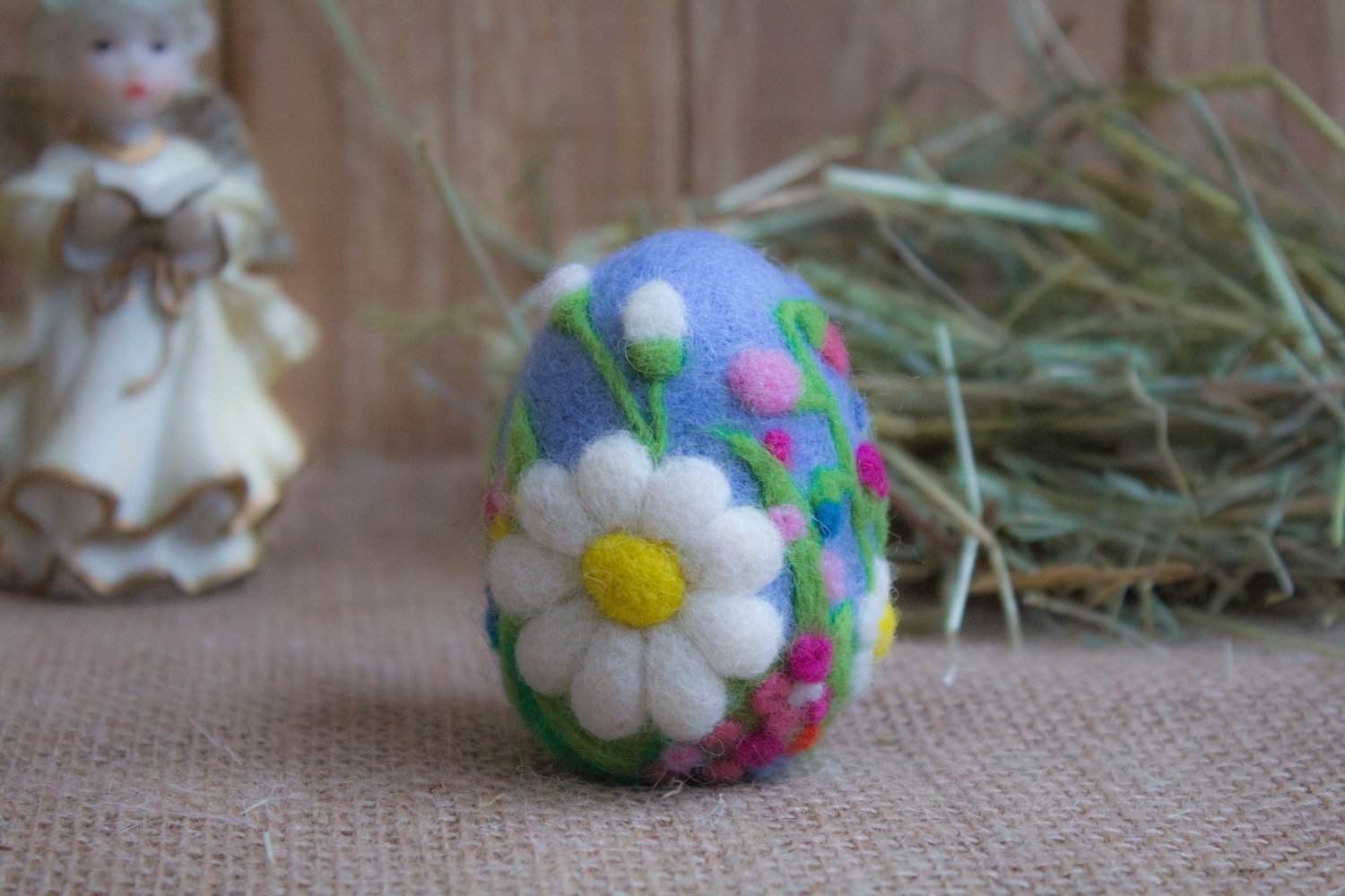 Handmade Wool Easter Egg Ornament - Floral Design - WoollyFox