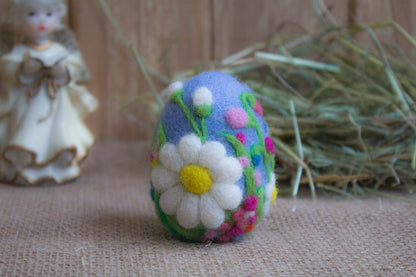 Handmade Wool Easter Egg Ornament - Floral Design