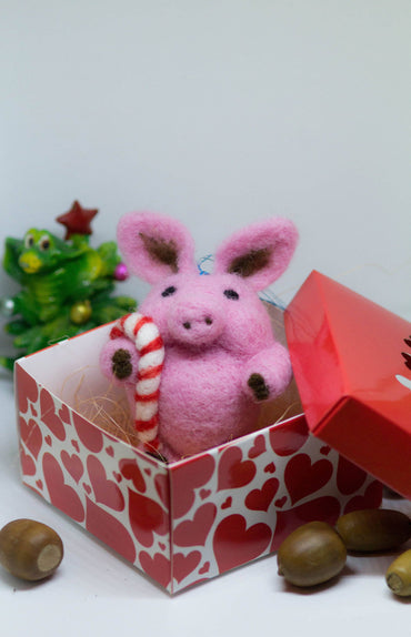 Felted pig christmas gift