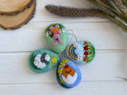Felt Easter Egg Ornament Decorated with Natural Wool