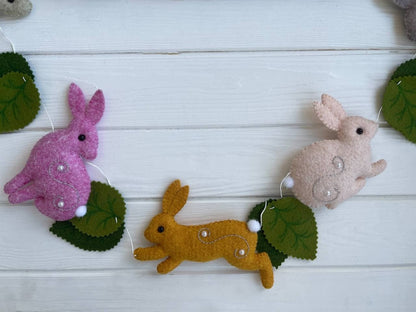 Easter Felt Garland Bunnies and Felt leaves