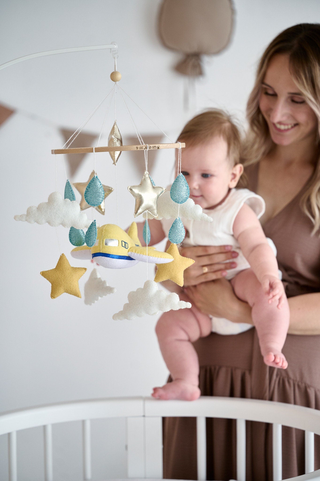 Airplane mobile for baby boy gift, baby crib mobile