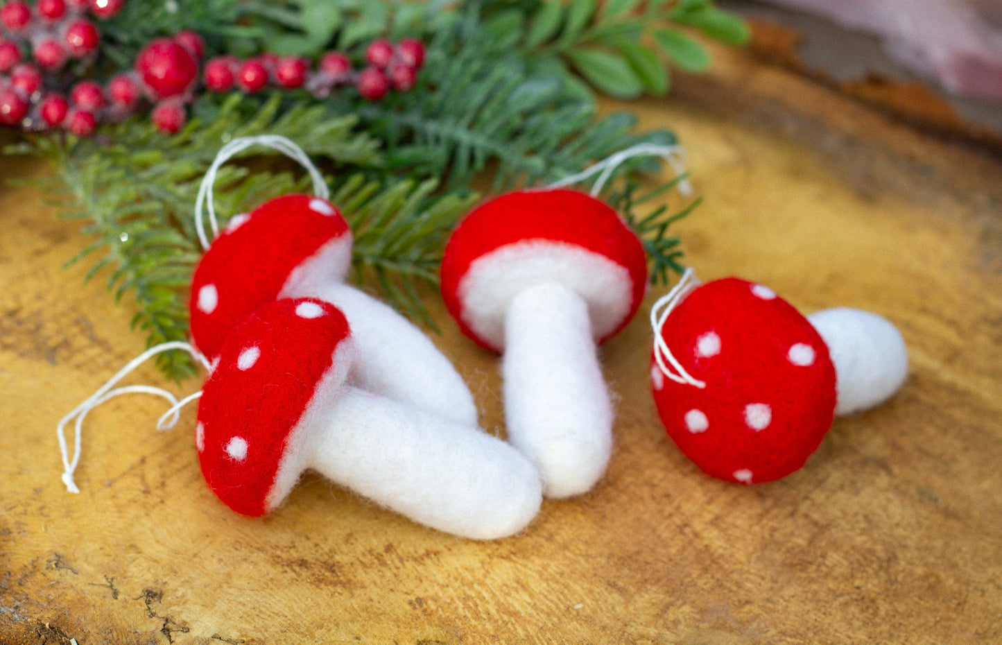 Needle Felted Mushroom Christmas Ornament