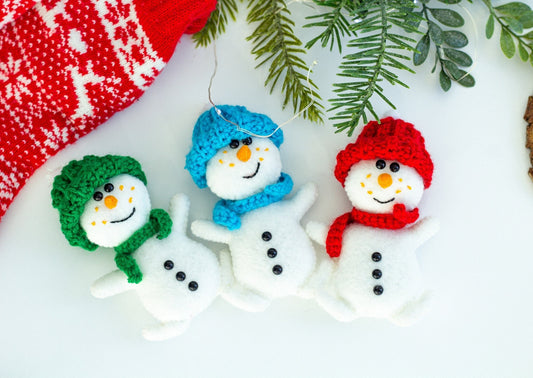 Snowmen in a knitted hats ornaments
