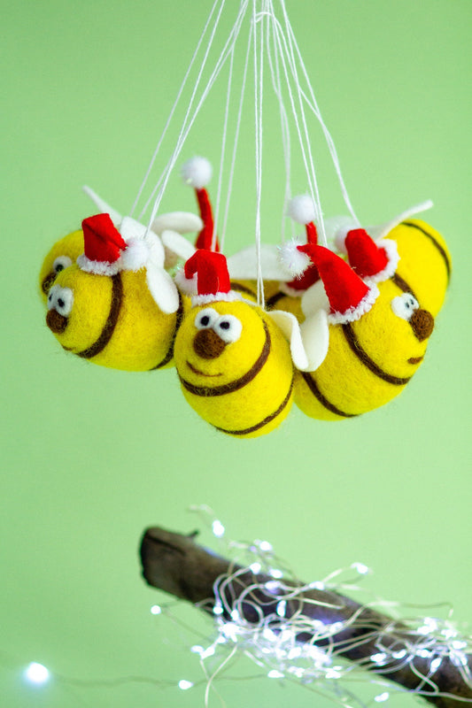 Wool bee ornaments 