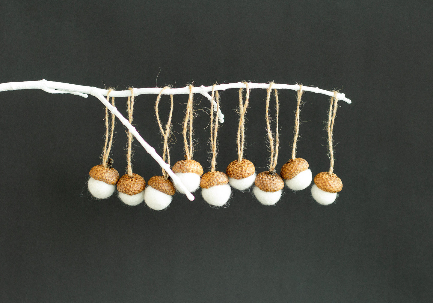 Christmas felted acorn ornaments, Set of 6/12/20 natural white rustic holiday decorations