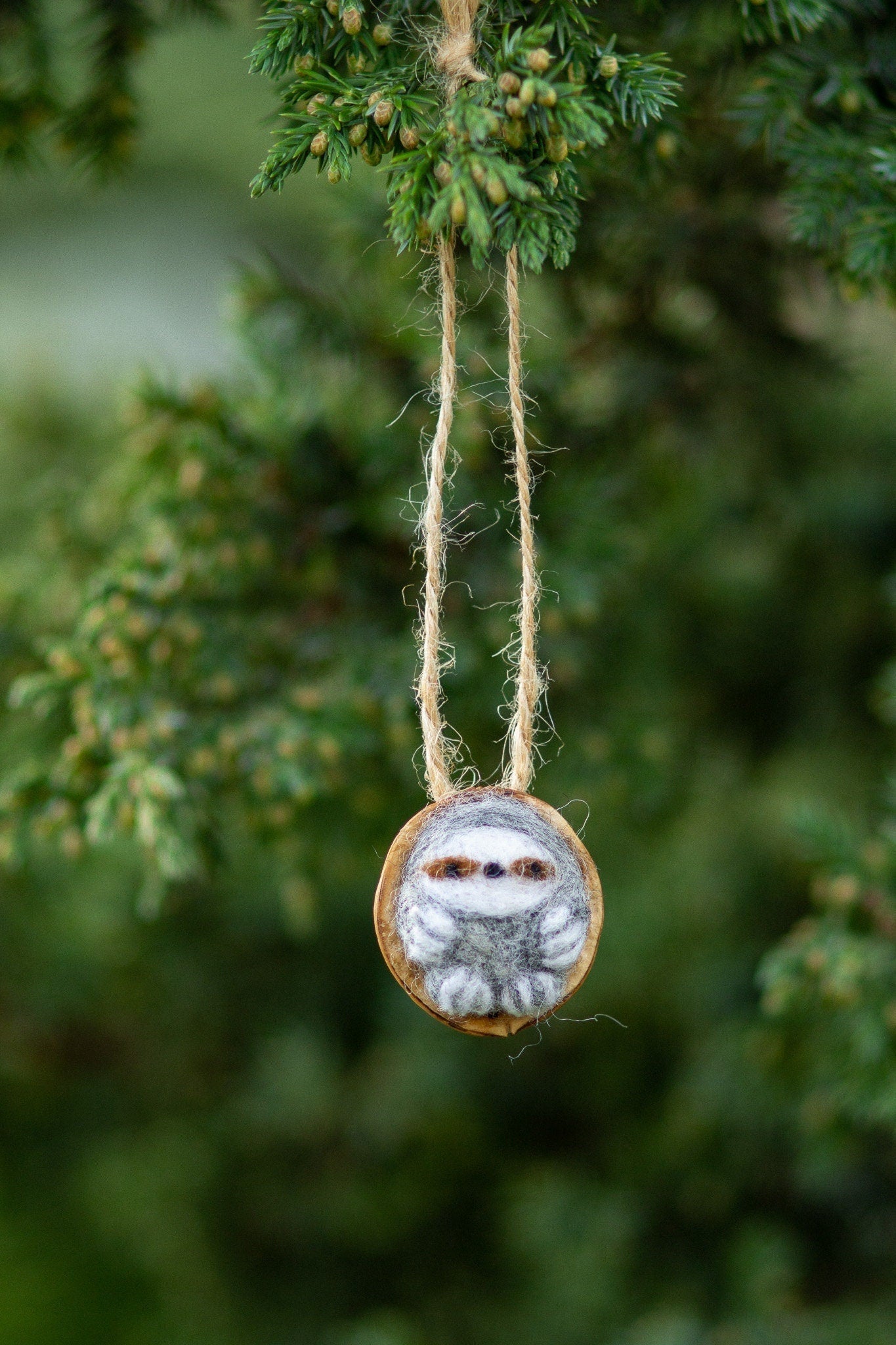 Needle felted sloth christmas ornament Wool sloth in real nut shell