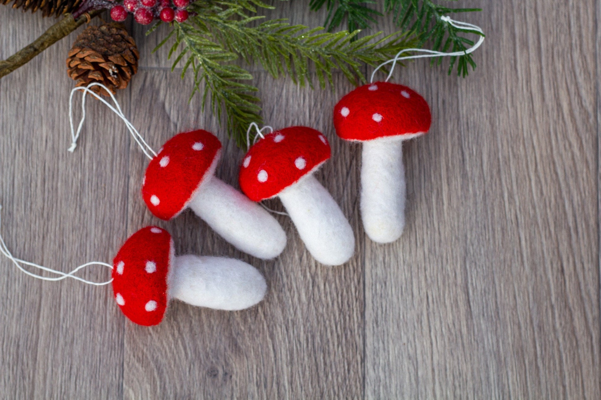 Needle Felted Mushroom Christmas Ornament