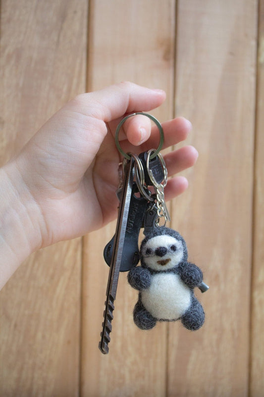 needle felted sloth keychain