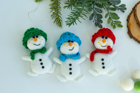 Snowmen in a knitted hats ornaments