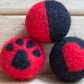 set of 3 wet felted wool cat paw balls
