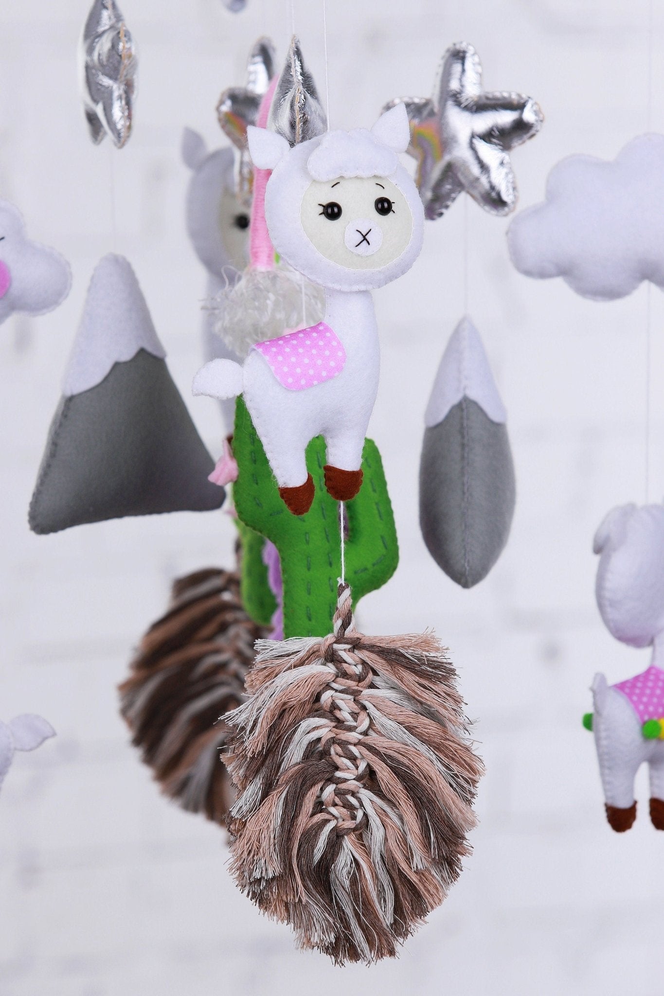 Llama baby crib mobile, macrame nursery decor - WoollyFox