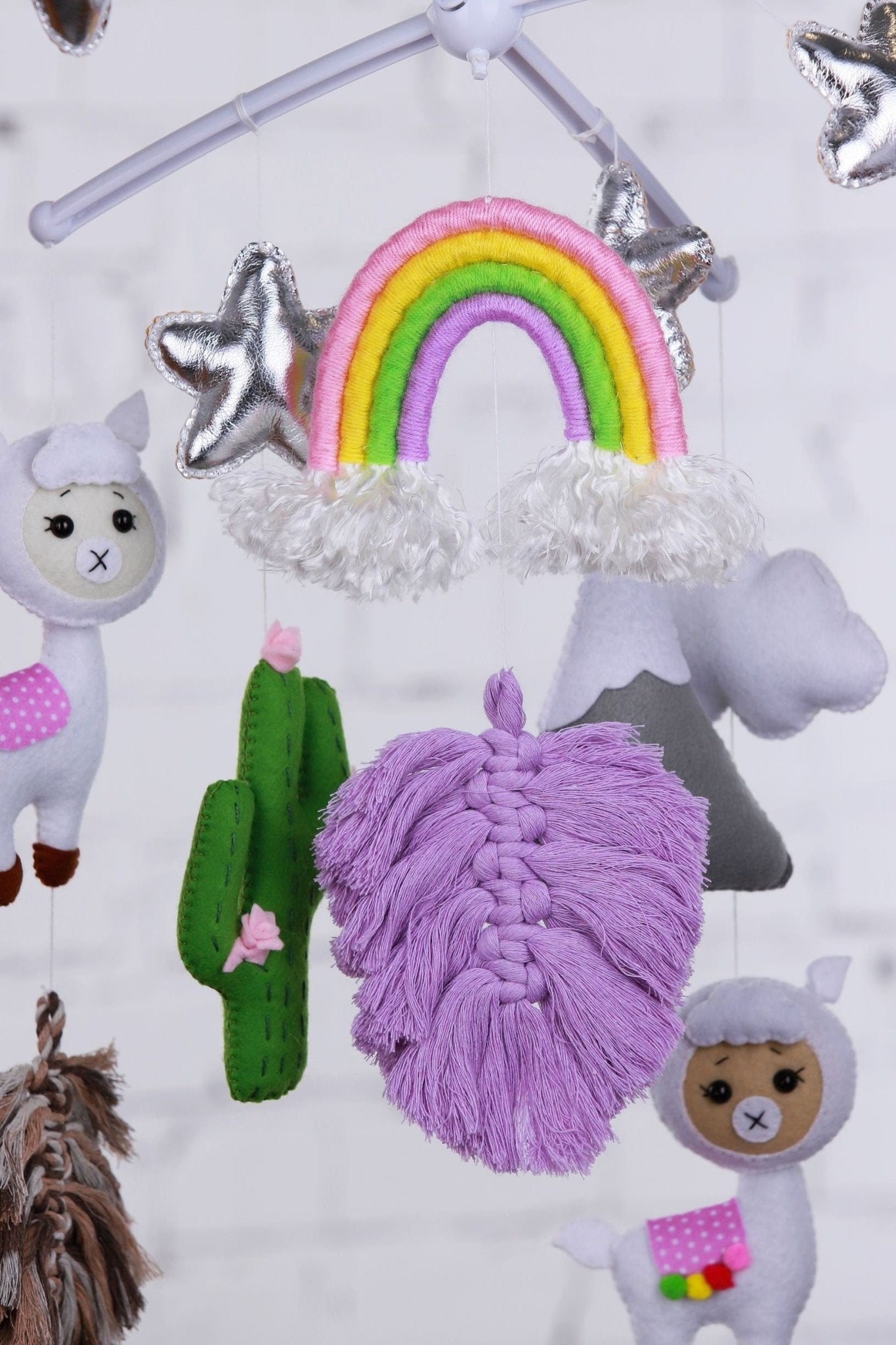 Llama baby crib mobile, macrame nursery decor - WoollyFox