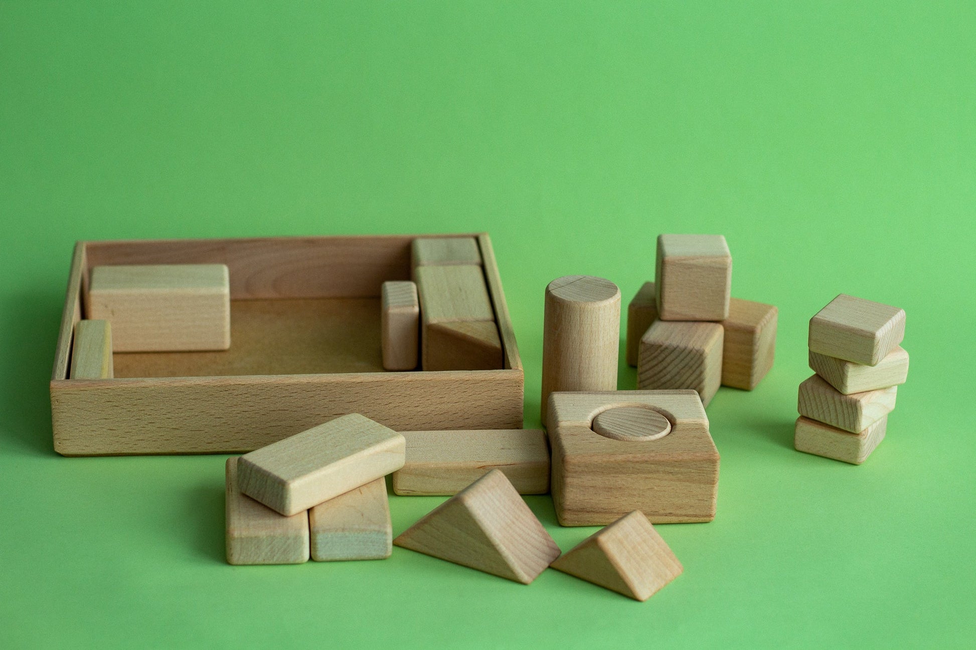 Montessori Natural Wooden Blocks Set - WoollyFox